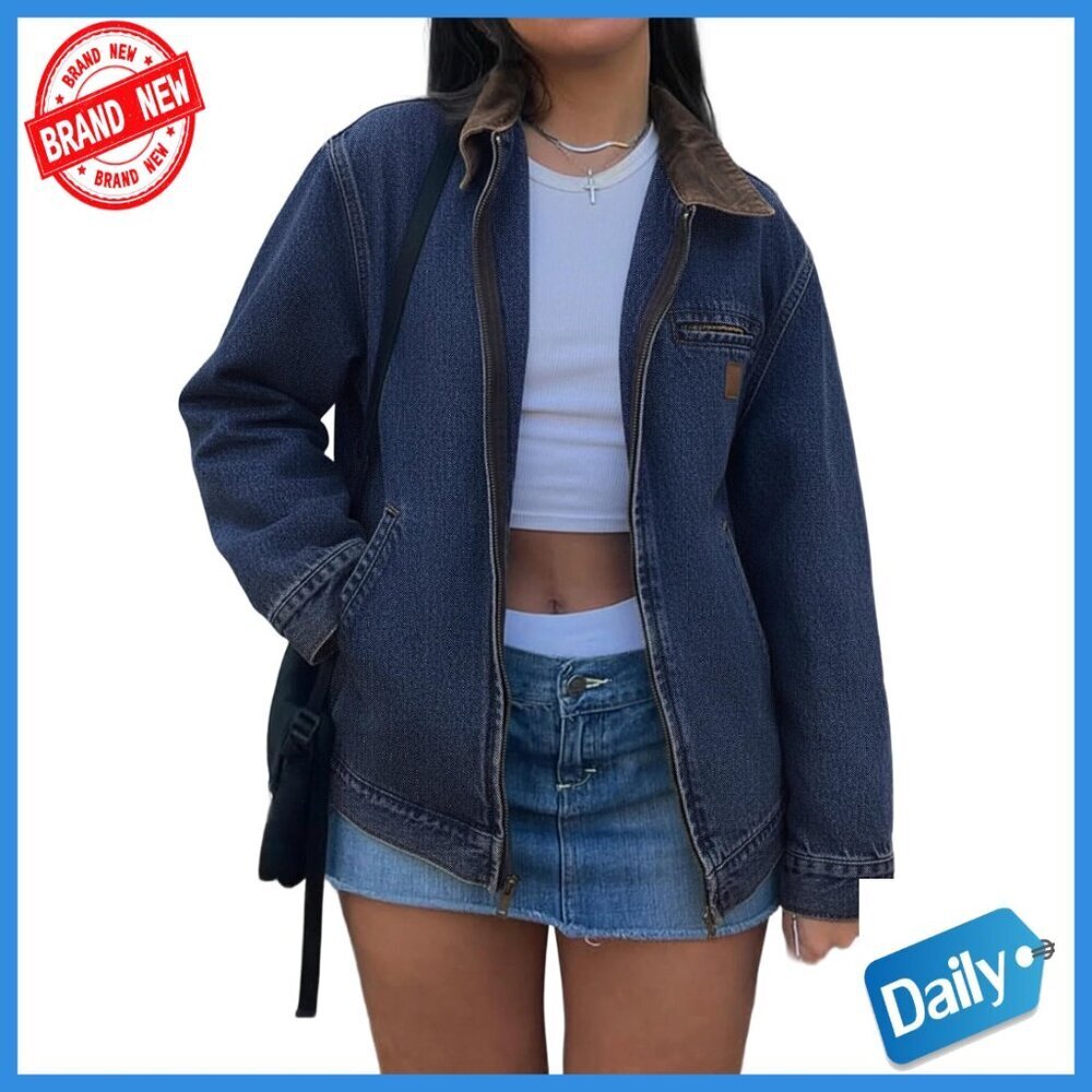 Women's Denim Jacket Long Sleeve Zipper Casual Fit Barn Style